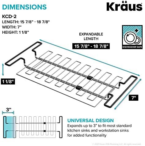 Kraus Multipurpose Stainless Steel Kitchen Sink Large Drying Rack, Sponge Holder, Sink Caddy with Towel Bar, Expandable 15 7/8 in. to 18 7/8 in., KCD-2 - Image 3