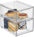 mDesign Stackable Storage Containers Box with 2 Pull-Out Drawers - Stacking Plastic Drawer Bins for Closet Organization, Linen, Coat, Bedroom or Entryway Closets - Lumiere Collection - 2 Pack - Clear by mDesign