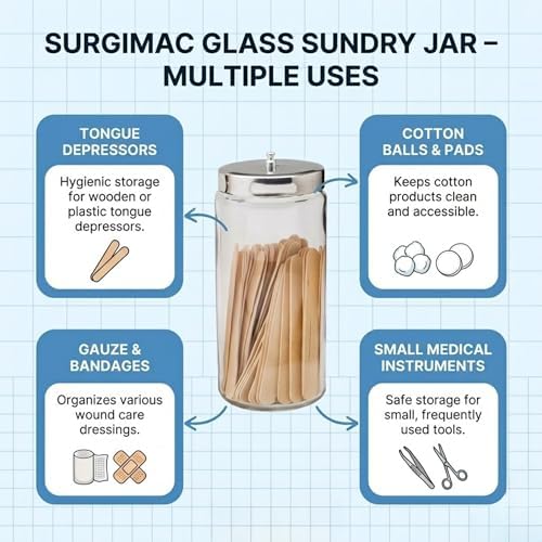 SurgiMac Glass Sundry Jar with Lid, 4 x 8.5 inch, Clear Storage Container, Compact & Durable, for Cotton Balls & Supplies | 6 Count - Image 4