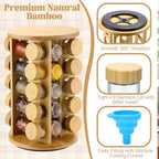 Sliner 20-jar Bamboo Rotating Spice Rack Countertop Organizer 360° Spin - Image 3