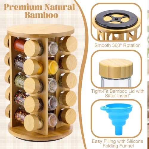 Sliner 20-jar Bamboo Rotating Spice Rack Countertop Organizer 360° Spin - Image 3