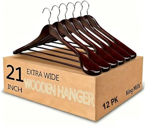 King Mills 21-inch Wide Shoulder Wooden Hangers, Cherrywood Color, 12 Count by KingMillsCalifornia