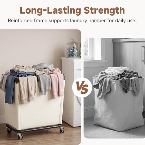 StorageWorks Laundry Hamper with Wheels, 310L Large Beige Basket Cart - Image 4