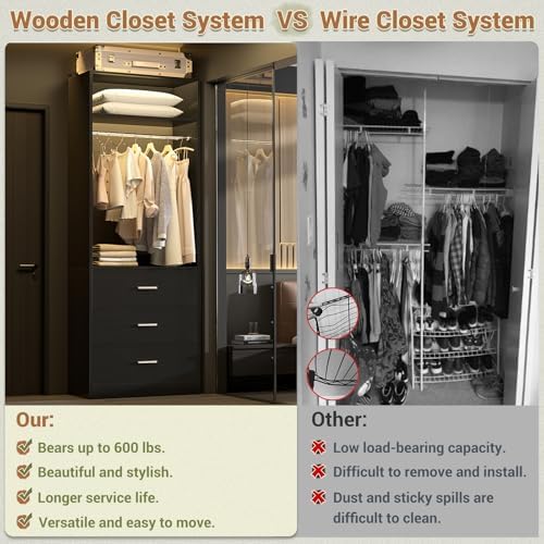 Besiost Freestanding Closet System with 3 Drawers, Wood Closet Organizer - Image 3