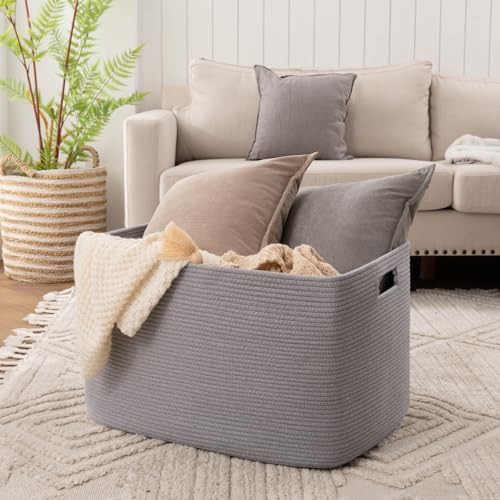 OIAHOMY 118L XXXLarge Rope Storage Basket, Oversized Blanket Basket Grey - Image 2