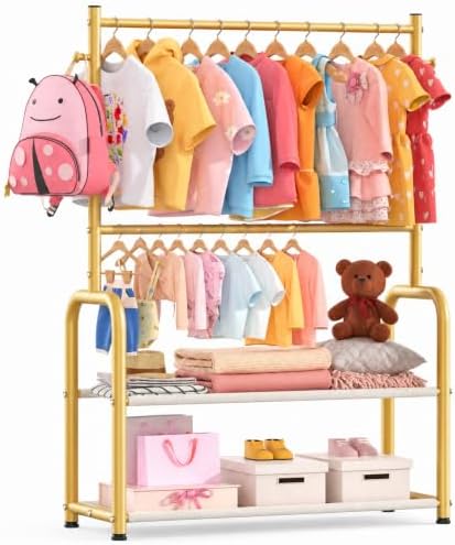 Kids Clothing Rack 2 Tier Baby Closet Gold Toddler Dress up Racks by ZHKINGGS