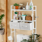 YBING Over The Toilet Storage Cabinet, Over Toilet Bathroom Organizer with Drawer, Roll Holder and Hooks, Bathroom Storage Cabinet, Wooden, White - Image 4
