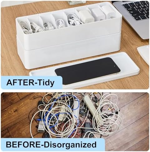 Tatuo Cord Organizer Box with Lid, White, 4 Pack - Image 5
