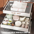 Seinloes 4 Pack Pull Out Cabinet Organizer Expandable Width(15"-25") and Depth(17"-24"),Slide Out Drawers With Raising Pad for Framed Cabinets,No Drill Roll Out Shelves for Kitchen,Bathroom,White - Image 2