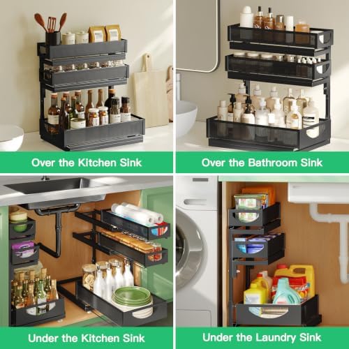 Under Sink Organizer, 2-Pack 3-Tier Pull Out Cabinet Organizers and Storage - Image 7