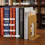 Alessk Dark Matte Gold Bookends for Shelves, Heavy Duty Metal Bookends Supports Heavy Books, Decorative Gold Stops for Home or Office Decoration - 3 Pairs (6 Pieces). - Image 6