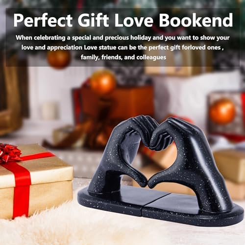 Black Bookends, Heavy Duty Bookend Holder Decor, Finger Heart Shaped, Modern Art Sculpture, Bookends Decorative, Boho Decor for Desktop Bedroom Study Room(Black) - Image 7
