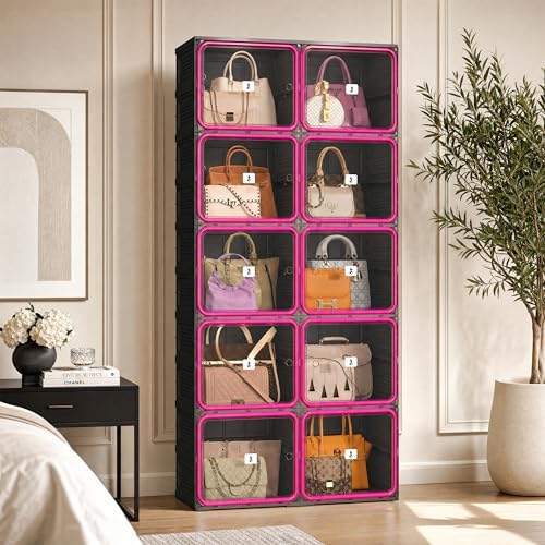 Purse Organizer for Closet, Handbag Storage, Black 5-Tier 10-Cubby - Image 2