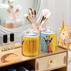 Fustylead 4 Pack Cute Giraffe in Sunglasses Drinking Juice Qtip Holder Dispensers for Cotton Swab, Ball, Round Pads, Floss, Plastic Apothecary Jar Set for Bathroom Canister Storage - Image 5