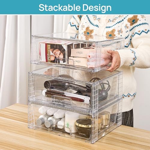 Vtopmart 8 Pack Large Clear Stackable Storage Drawers for Closet, Pantry - Image 2