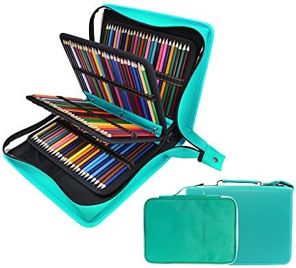 YOUSHARES 200 + 16 Slots Pencil Case & Extra Pencil Layer Holder - Bundle for Prismacolor Watercolor Pencils, Crayola Colored Pencils, Marco Pens and Cosmetic Brush (216 slots Green) by YOUSHARES