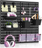 AKTOP Plastic Peg Board Wall Organizer 4-Pack, 12"x12" Pegboard Kit, Black by Buynow
