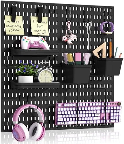 AKTOP Plastic Peg Board Wall Organizer 4-Pack, 12"x12" Pegboard Kit, Black by Buynow