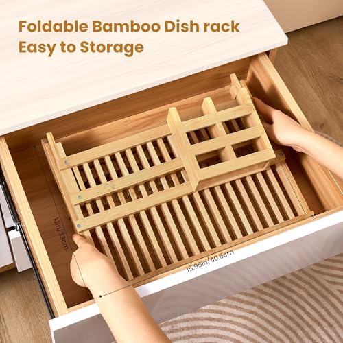 NOVAYEAH Bamboo Wooden Dish Rack, Wooden Dish Drying Drainer Rack - Image 5