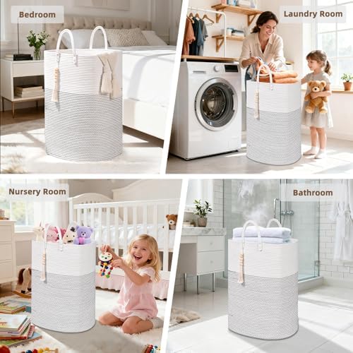 Woven Laundry Basket for Clothes, 100 L Large Rectangle Laundry Hampers with Beads Tassel, Nursery Storage Basket for Toys, Tall Dirty Clothes Hamper for Bedroom Aesthetic, Laundry Room Organization - Image 5