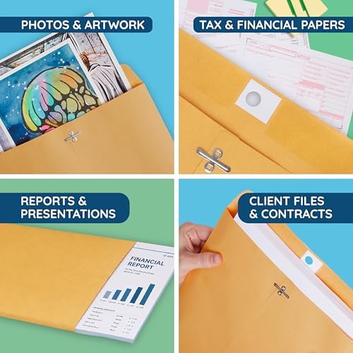 Blue Summit Supplies 100 10" x 13" Kraft Clasp Envelopes, Gummed Seal - Image 3