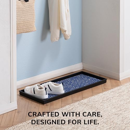 Anji Mountain Rubber Boot Tray with Coir, Fits 3 pair (34.5” wide), Blue & Ivory Insert - Image 5
