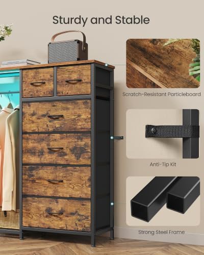SONGMICS Dresser with Hanging Rod, Closet Organizer with 6 Fabric Drawers - Image 6