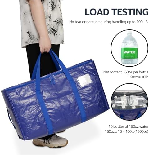 Moving Bags Heavy Duty Extra Large, Moving Boxes, Moving Supplies Essentials, Blue Storage Bins with Lids, Plastic Packing Totes, Storage Bags for Clothes with Handles & Zippers(Blue, 4 Pack) - Image 6