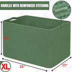 MINTWOOD Design 112L Extra Large Blanket Basket Holder Living Room, 25"x17"x16" Rectangle Rope Woven Storage Basket with Handles for Laundry, Towels, Shoes, Dog Toy Organizer Bin Box, Green - Image 3