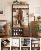 Faesun Hall Tree with Bench and Shoe Storage, Rustic Brown - Image 5