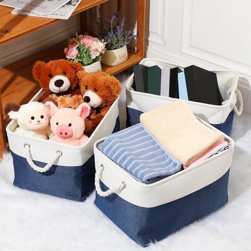 meekoo 8 Pack Fabric Storage Bins Baskets, 15 x 11 x 9.5 in, Blue White - Image 4