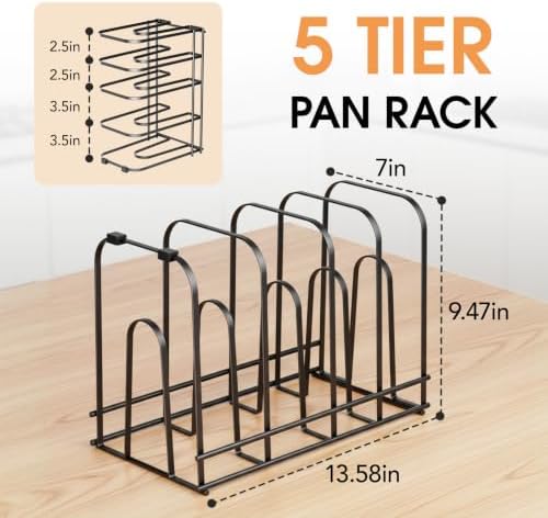 ORDORA 5-Tier Pot and Pan Organizer 13.6", No Assembly Cookware Rack 2-Pack - Image 4