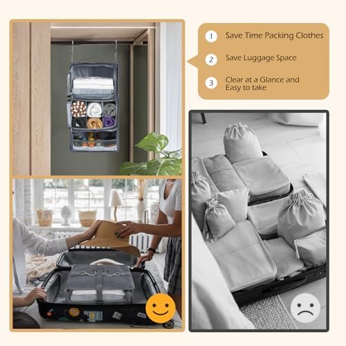 Surblue Hanging Shelves Travel Storage Bag Compression Packing Cube for Suitcase Collapsible with Extension Layer Large Capacity, Grey,XL - Image 4