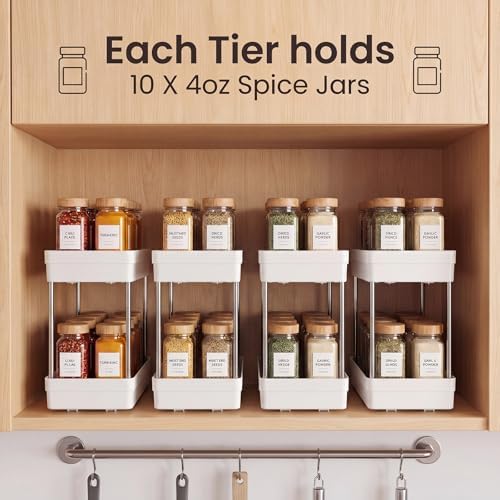 Pull Out Spice Rack, 3 Pack 2-Tier Cabinet Organizer, White - Image 3