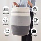 OIAHOMY 105L Laundry Hamper Cotton Rope Large Clothes Hamper Dark Grey - Image 6