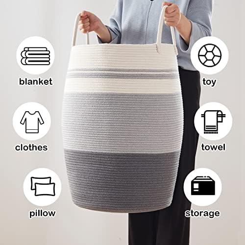 OIAHOMY 105L Laundry Hamper Cotton Rope Large Clothes Hamper Dark Grey - Image 6