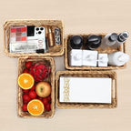 4 Small 3.6 QT Water Hyacinth Wicker Baskets for Shelves, 10" Long Woven Pantry Organizers and Storage Basket, Decorative Ratten Shallow Rectangle Baskets for Organizing Countertop Bathroom - Image 6