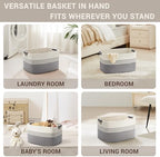 45L Small Woven Laundry Basket Hamper with Leather Handles,Grey - Image 4