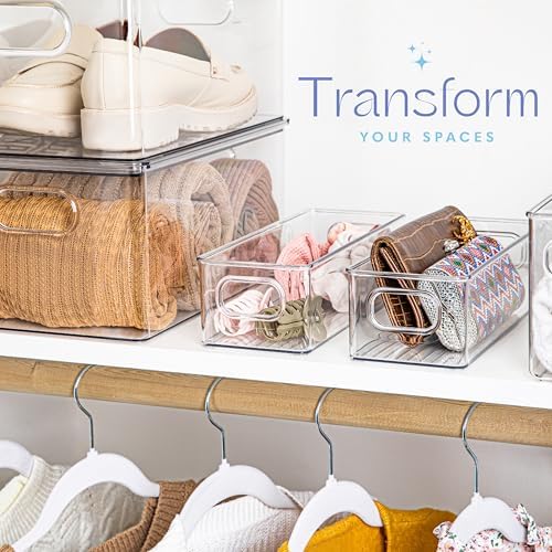 Plastic Food Storage 8 Pack Clear Container Bin with Handles for Organizing Kitchen, Pantry, Fridge, Freezer, Pantry,Bathroom. 10"x4"3" - Image 2
