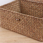 FEIALNDUO Wicker Shelf Baskets with Lid,Seagrass Storage Basket Bins Rectangular Handwoven Basket Boxes for Shelves Desktop Home Organizer (Coffee, Large) - Image 5