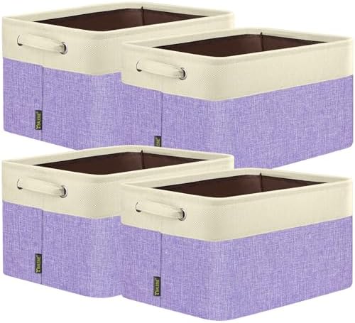 BALEINE 4 Pack Fabric Closet Storage Bins for Shelves, Linen Closet Organizers and Storage, Decorative Baskets for Organizing, Shelf, Clothes, Home, Office (Lavender, 15''x11''x9.5'') by BALEINE