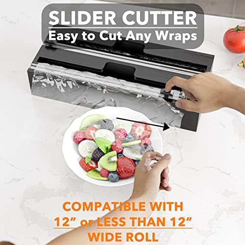 SpaceAid WrapNeat 2 in 1 Wrap Organizer with Cutter and Labels, Plastic Wrap, Aluminum Foil and Wax Bamboo Dispenser for Kitchen Storage Organization Holder for 12" Roll (Black) - Image 5