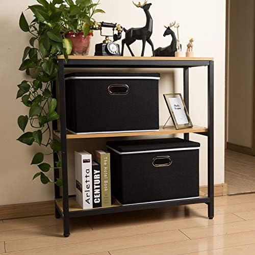 PRANDOM Large Foldable Storage Boxes with Lids [3-Pack] Fabric Collapsible Storage Bins Organizer Containers Baskets Cube with Cover for Home Bedroom Closet Office Nursery Black(17.7x11.8x11.8) - Image 3