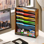6-Tier Wall File Organizer with Bottom Tray, Ironwood Mail Organizer Wall Mounted with Metal Mesh, Document Organizer for Paper, Folder, Magazine, Office Desk Accessories for Home Cubicle Countertop - Image 6