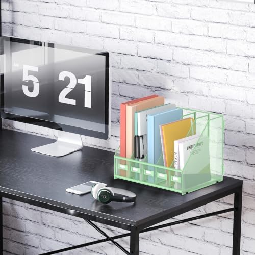 SUPEASY Desk Organizers Metal Desk Magazine File Holder with 5 Vertical Compartments Rack File Organizer for Office Desktop, Classroom, Home Workspace, Green - Image 6