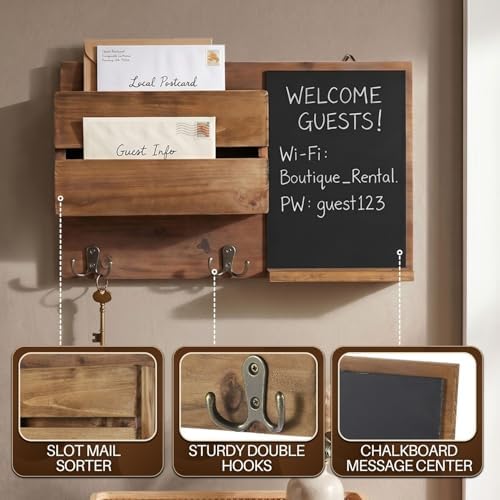 Flexzion Chalkboard Key Holder Wall Mount, Mail Organizer with Wood Shelf - Image 4