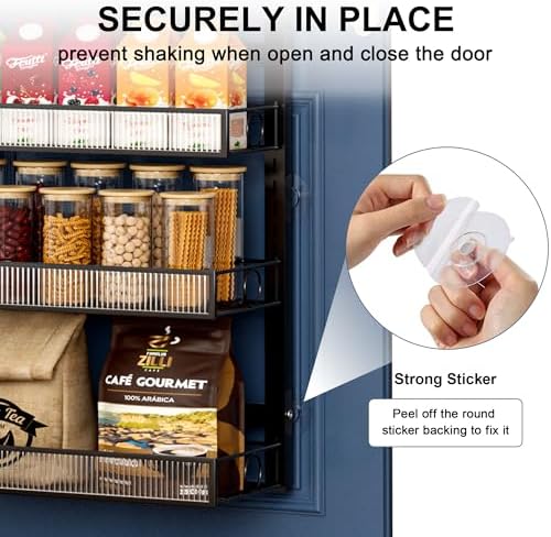 Over the Door Pantry Organizer 6 Tiers Hanging or Wall Mounted Spice Rack with Adjustable Basket,Heavy Duty Metal Seasoning Organizer Shelf for Kitchen Pantry and Bathroom - Image 4