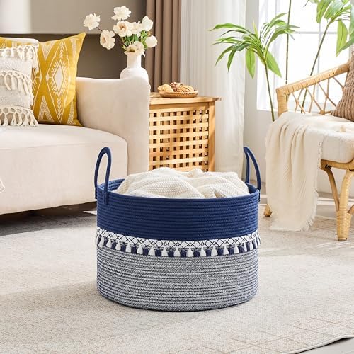 KAKAMAY Large Blanket Basket with Handles, Storage Basket for Living Room - Image 4