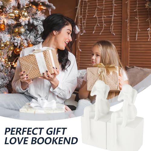White Book Ends Decorative, Girl Thinker Design, Modern Bookends for Shelves, Non-Skid Heavy Duty Resin Book Stopper for Books, Bookends with Base, Resin, 1Pair/2Piece - Image 7