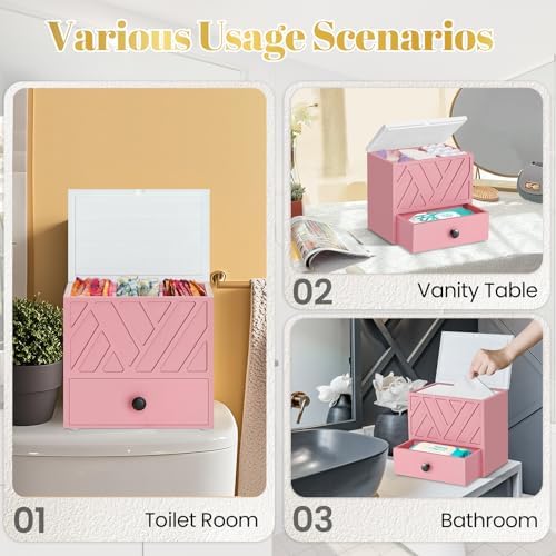 Tampon Holder for Bathroom Decor, Feminine Product Organizer with Lid and Drawer, Shark Week Tampon Storage, Wood Pad and Tampon Organizer for Toilet Organizer, Bathroom Accessories Box for Girl Stuff - Image 5